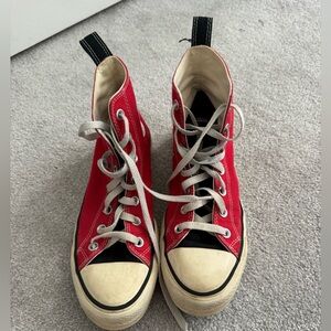 Red, black, off white platform custom Converse